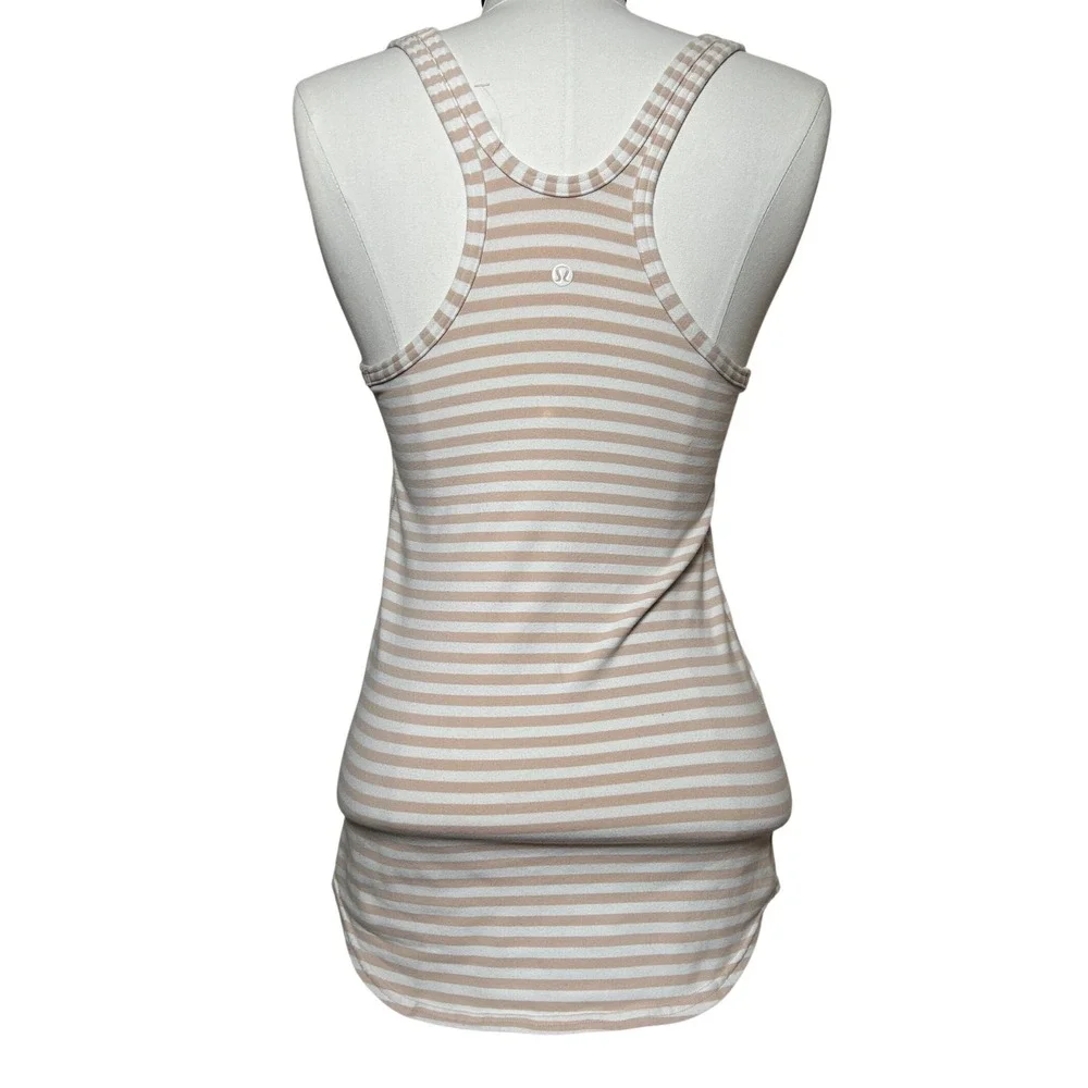 Lululemon Striped Racerback‎ Tank Top Women's Tan White Athletic Workout